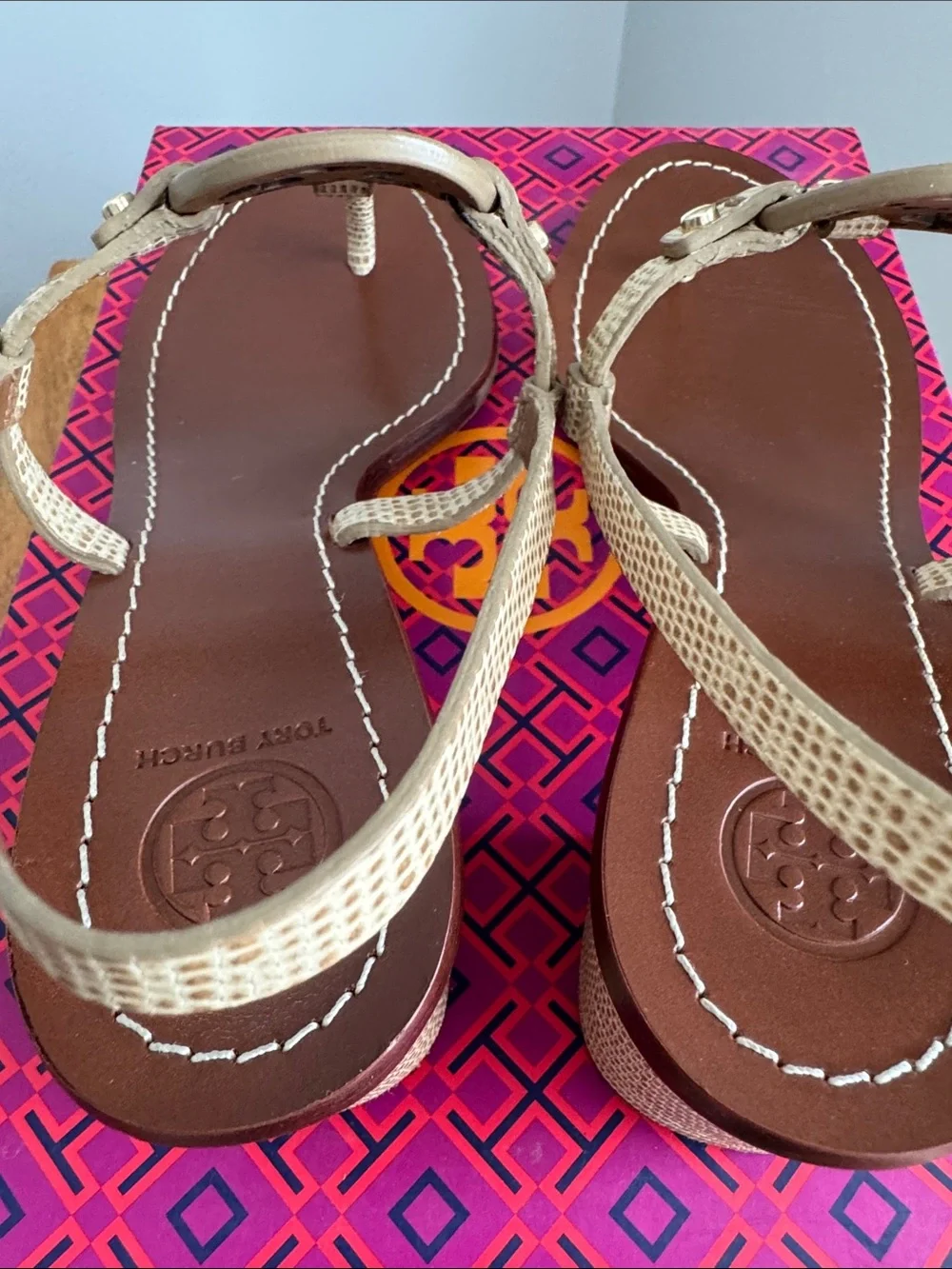 Tory Burch Mini Miller 45MM Stacked Heel Sandal - Micro Tejus Print, Size 8.5